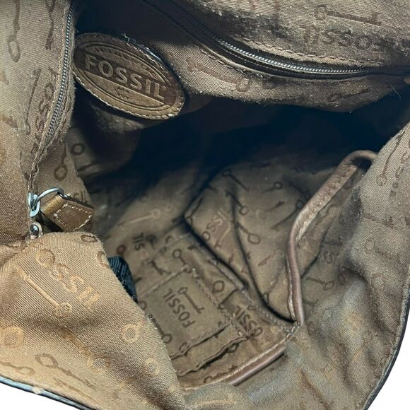 Fossil ZB4501 Womens Caramel Maddox Organizer Flap Turn Lock Satchel Handbag - Picture 5 of 12